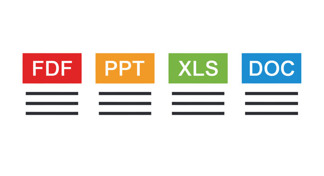 Colorful icons representing FDF, PPT, XLS, and DOC file formats
