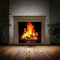 Fototapeta premium Cozy fireplace glowing warmly
