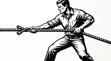 Illustration of a man pulling a rope with intensity © Saharia