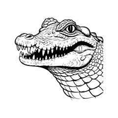 Dibujo detallado de la cabeza de un cocodrilo con la boca abierta enseñando los dientes  © teracreonte