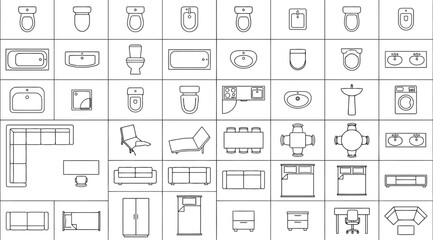 Set of furniture icons for interior design floor plans © Saharia
