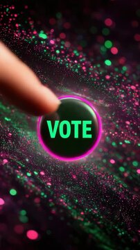 finger touch digital glowing vote button vertical video
