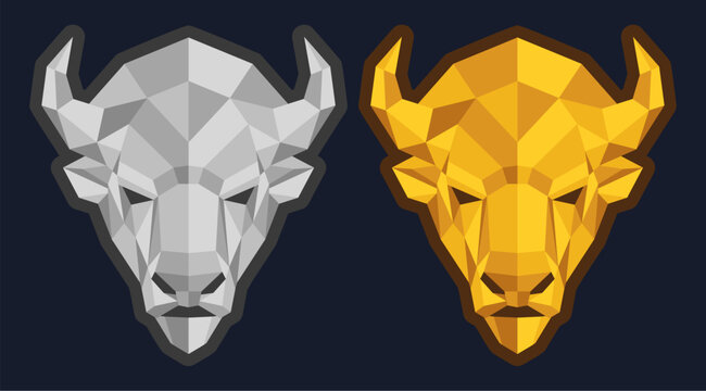 Buffalo american Bison engraved chiseled metallic design jewelry vector low polygon style, Metal 3D geometric medal vector sign design.