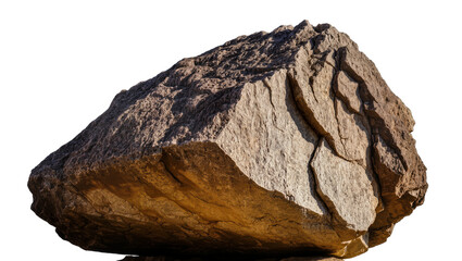 Isolated ancient large weathered rock formation boulder, rugged cracked natural stone texture. © Conor