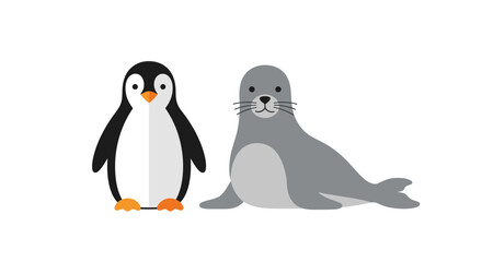 Naklejka premium Cartoon penguin and seal illustrations isolated on white background for design