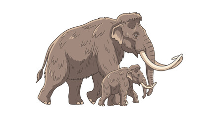 Fototapeta premium Mammoth family illustration in cartoon style isolated on white background