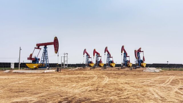 Time-lapse of pumping units operating in an oilfield with solar farm