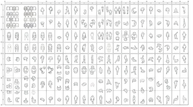 Top view architectural set of human silhouettes for floor plans