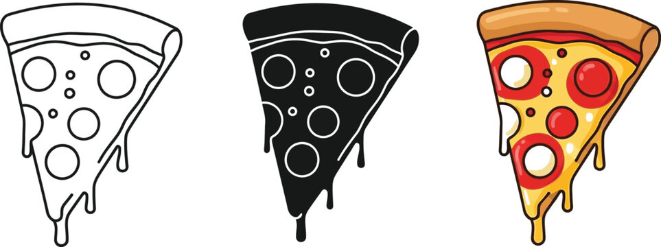 Three different style pizza slices with cheese and pepperoni