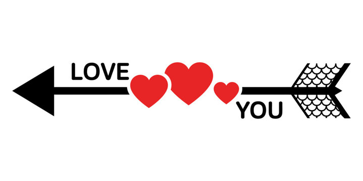 Arrow with hearts and text 'love you' symbolizing affection relationship valentine celebration