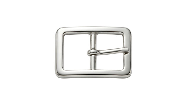 Silver metal rectangle buckle with pin and frame isolated on white background rectangle hardware fastener accessory clothing crafting polished metallic material isolated PNG