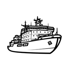 Fototapeta premium Black and white illustration of a large ship isolated on white background