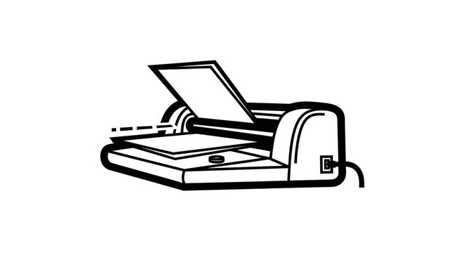 Black and white illustration of a laminator for office documents processing