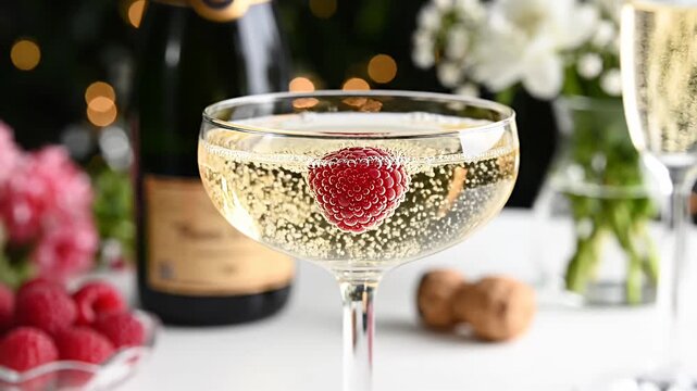 Sparkling wine with raspberry cocktail celebration festive drink