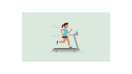 AI-Generated flat illustration of a person running on a treadmill in a minimalist style, representing fitness, healthy lifestyle, cardio exercise, wellness, energy, and daily workout.