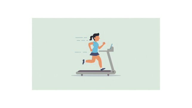 AI-Generated flat illustration of a person running on a treadmill in a minimalist style, representing fitness, healthy lifestyle, cardio exercise, wellness, energy, and daily workout.