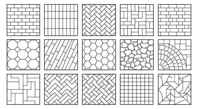 Set of seamless paving patterns for architectural floor plans and landscape design