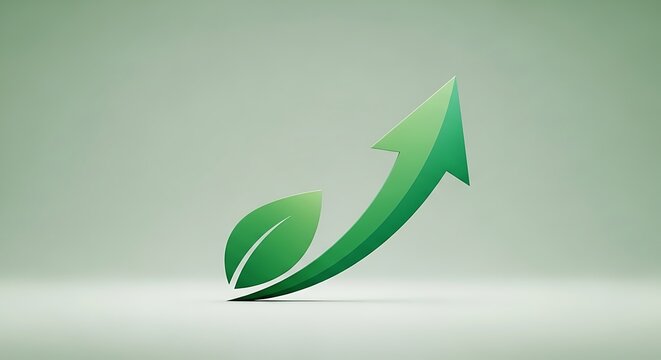 Green Leaf Arrow Growth Upward in Gentle Green Gradient