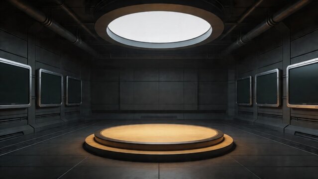 Futuristic room with circular platform