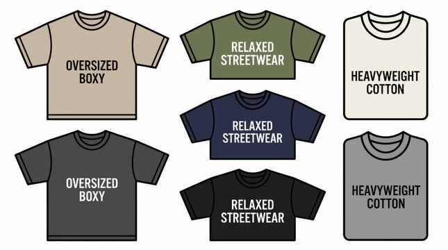 Set of Oversized Boxy and Relaxed Streetwear T-shirt Templates
