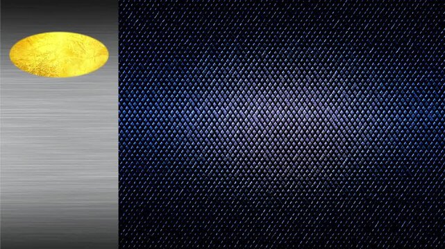 Vertical Silver Sidebar with Gold Oval on Blue Metallic Texture Background, 4K seamless loop