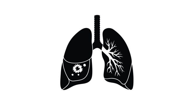 Human lungs silhouette with tuberculosis bacteria on white background