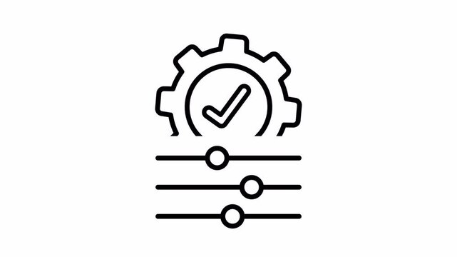 Gear adjustment and check mark  line animated icon. alpha channel