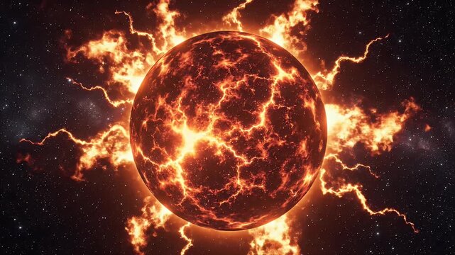 Fiery Orb Exploding Sun Like Energy Pulse.