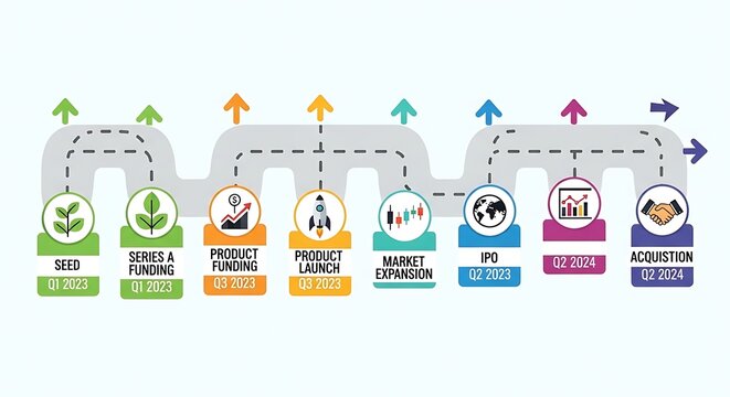 Colorful Startup Roadmap Infographic with Growth Milestones