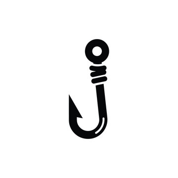 Minimalist Black Fishing Hook Icon with Eyelet and Barbed Point