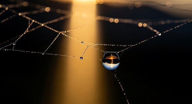 Dewy Spider Web in Golden Dawn Light