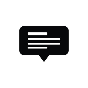 Minimalist Black Speech Bubble Icon with Text Lines for UI and Messaging