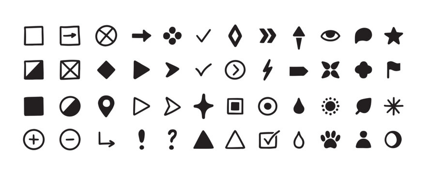 Bullet arrow check with points icons tick for cross close plus. Minus play triangle with star eye flag for user person leaf. Droplet arrows bullet with button points doodle for icons location pin.