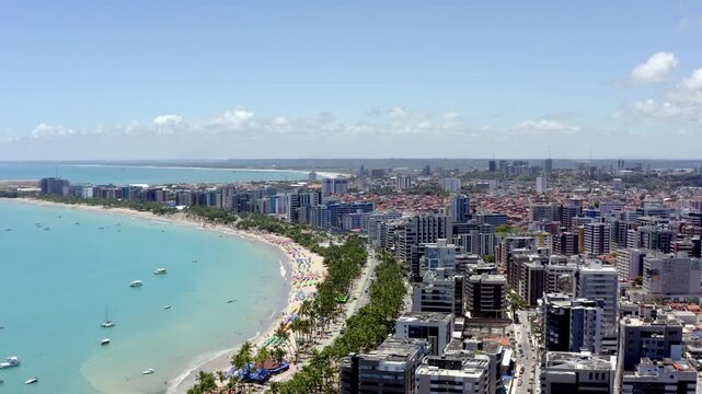 Aerial View of Macei&oacute; Beachfront and Coastal Skyline in Brazil