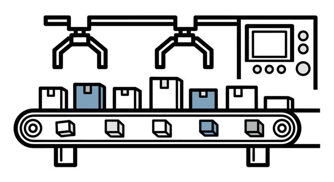 Automated production line conveyor system with boxes ready for processing