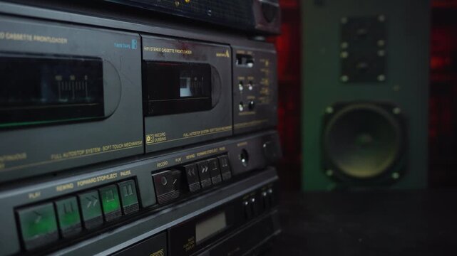 Audio Cassette Tape Recording, Inserting and Pressing Play on Double Deck Player