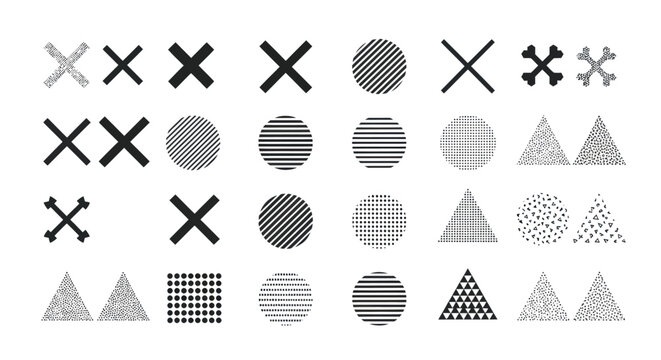 Collection of black and white abstract geometric shapes and patterns