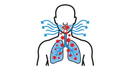 Fototapeta premium Human respiratory system with virus and airflow illustration