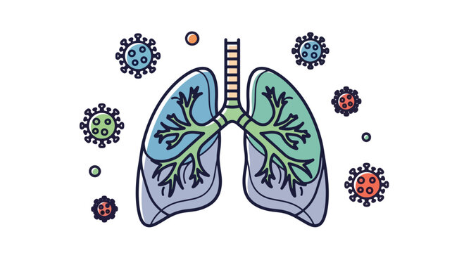 Lungs and Respiratory System with Virus Particles