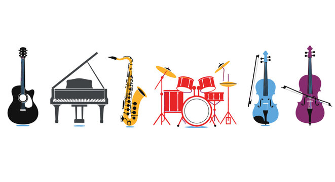 Musical instruments vector illustration set on white background