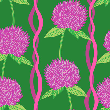 Vector seamless pattern with abstract flowers on a green background