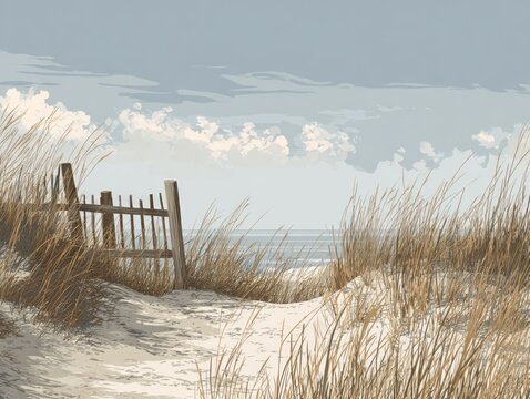 Scenic coastal pathway with sandy dunes and ocean view on cloudy day