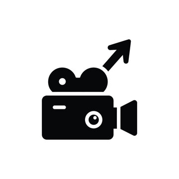Minimalist Black Film Camera Icon with Upward Arrow for Video Production