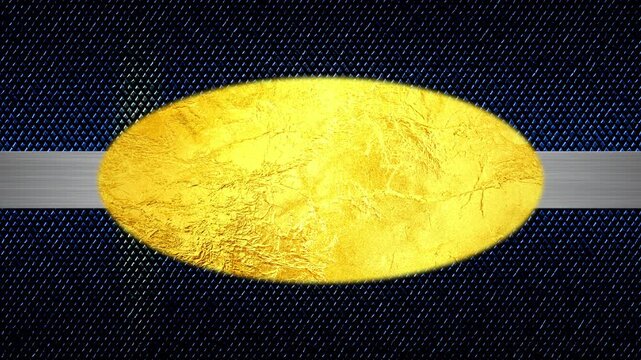 Luxury Gold Oval Plaque on Silver Stripe and Blue Metallic Grid Background with Light Sweep, 4K seamless loop