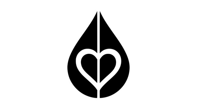 Black and white heart shaped drop logo design element