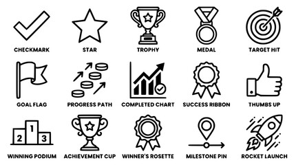 Fototapeta premium Various icons representing success and achievement in business and life