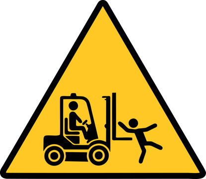 Forklift Pedestrian Collision Hazard Warning Sign with Falling Worker Symbol