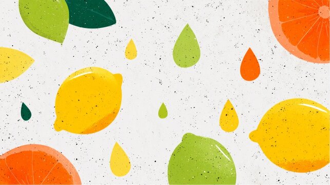 Vibrant citrus pattern with lemons, limes, and oranges on textured background
