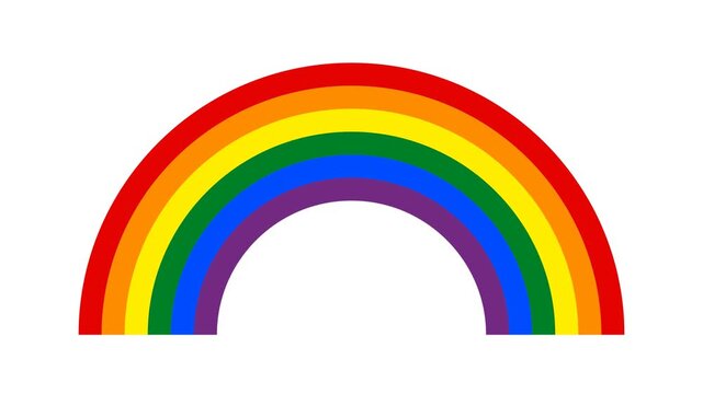 Flat design growing rainbow animation element on transparent background. LGBTQ pride month concept. Alpha channel included.