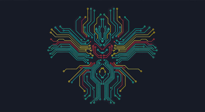 Colorful abstract circuit board pattern representing digital technology and modern connections
